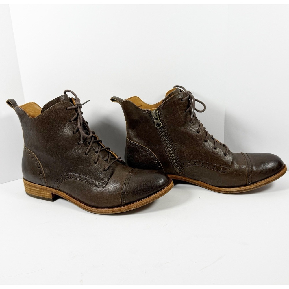 Kork-Ease Brown Leather Lace Up Ankle Boot Cap Toe Equestrian Zip Bootie 7.5 - Picture 8 of 15